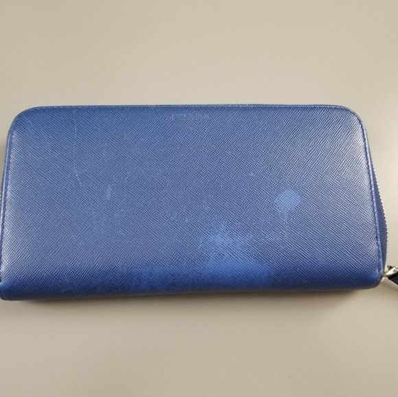 PRADA Beautiful Large Zippy compact wallet Solid Blue color Italy - Picture 1 of 16
